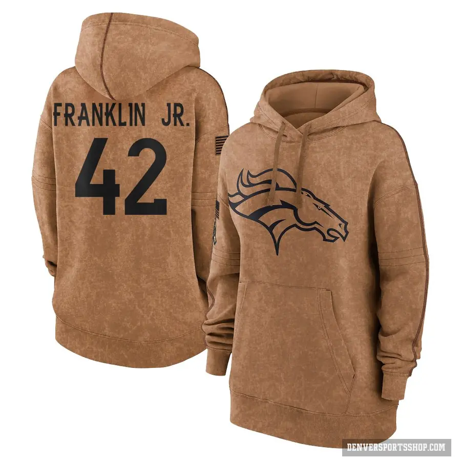 Women's ＃42 Sam Franklin Jr. Denver Broncos Brown 2023 Salute To Service Pullover Hoodie