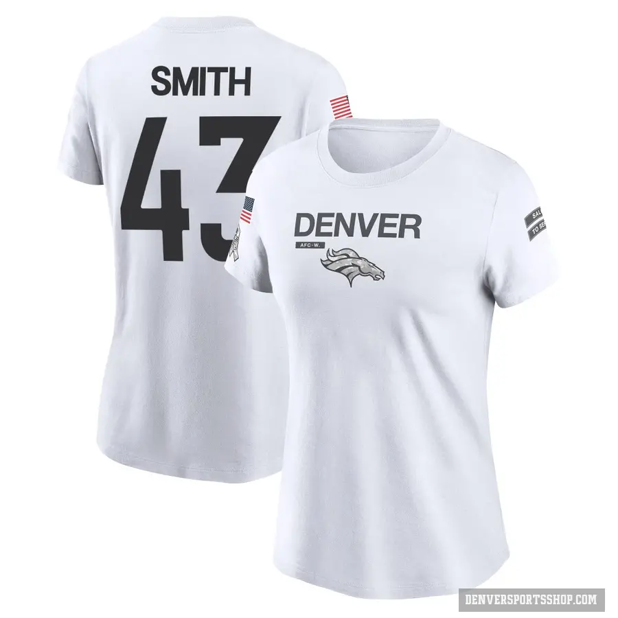 Women's ＃43 Keidron Smith Denver Broncos White 2024 Salute to Service Performance T-Shirt