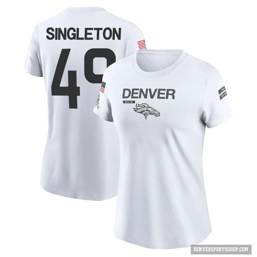 Women's ＃49 Alex Singleton Denver Broncos White 2024 Salute to Service Performance T-Shirt