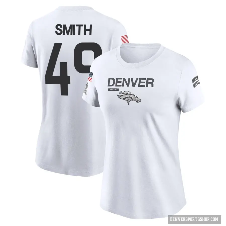 Women's ＃49 Dennis Smith Denver Broncos White 2024 Salute to Service Performance T-Shirt