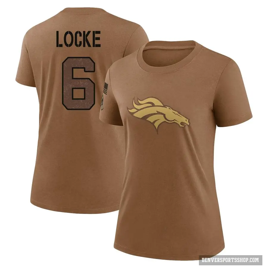Women's ＃6 P.J. Locke Denver Broncos Brown 2023 Salute To Service Performance T-Shirt