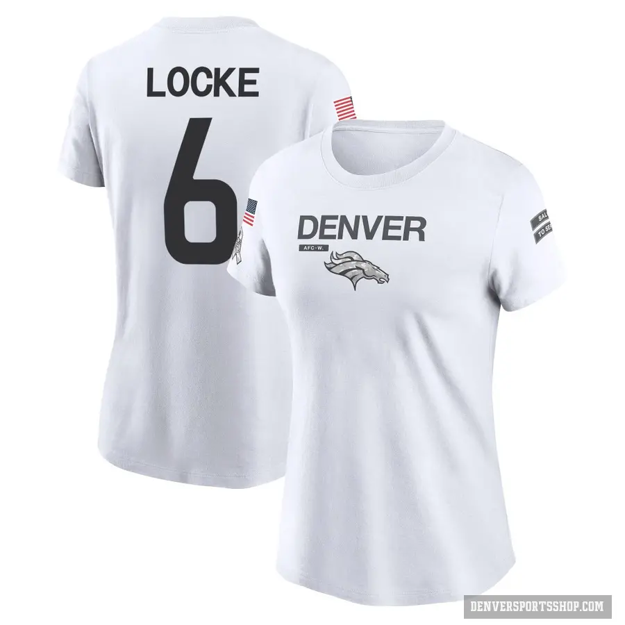 Women's ＃6 P.J. Locke Denver Broncos White 2024 Salute to Service Performance T-Shirt