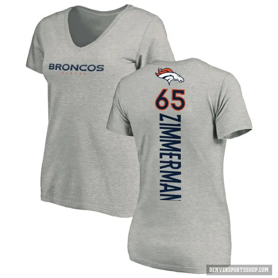Women's ＃65 Gary Zimmerman Denver Broncos Ash Backer V-Neck T-Shirt