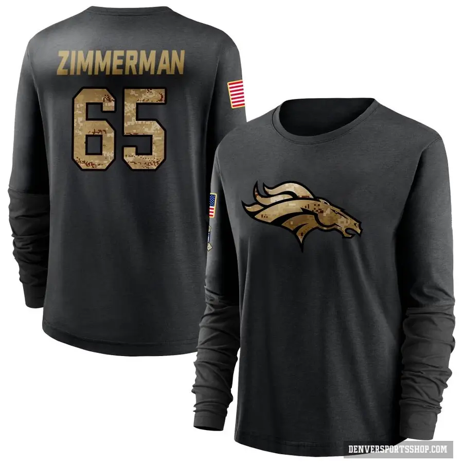 Women's ＃65 Gary Zimmerman Denver Broncos Black 2020 Salute To Service Sideline Performance Long Sleeve T-Shirt