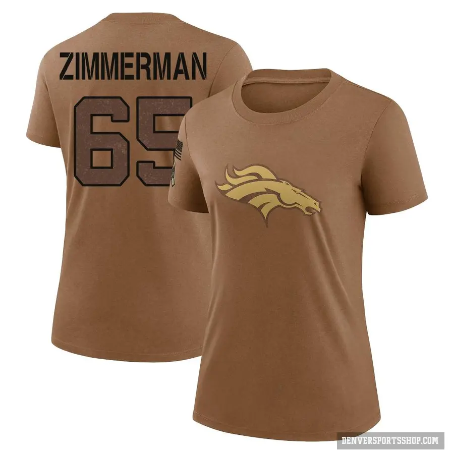 Women's ＃65 Gary Zimmerman Denver Broncos Brown 2023 Salute To Service Performance T-Shirt
