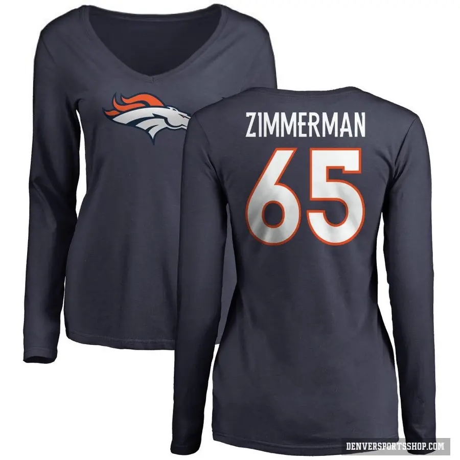 Women's ＃65 Gary Zimmerman Denver Broncos Navy Logo Slim Fit Long Sleeve T-Shirt