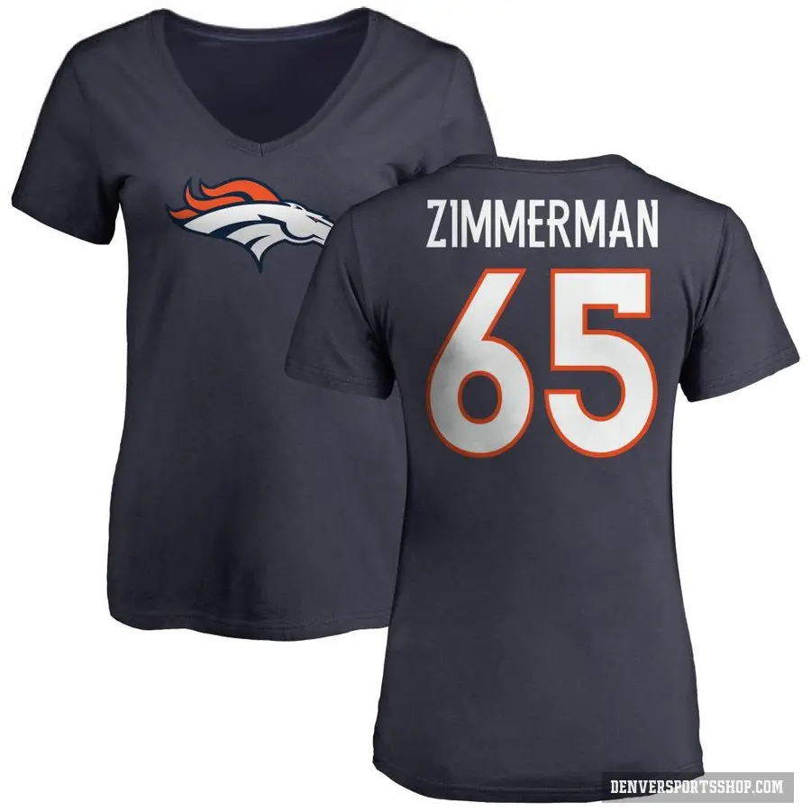 Women's ＃65 Gary Zimmerman Denver Broncos Navy Logo Slim Fit T-Shirt