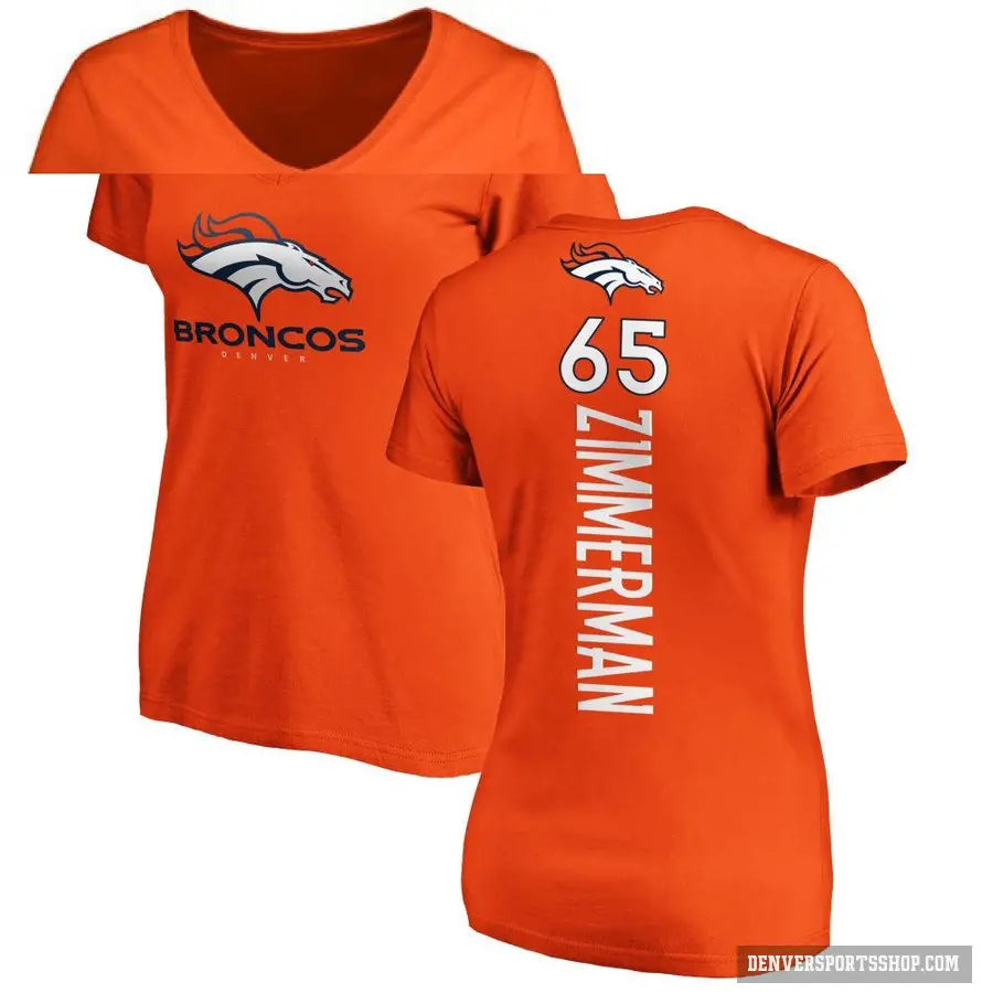 Women's ＃65 Gary Zimmerman Denver Broncos Orange Backer Slim Fit T-Shirt