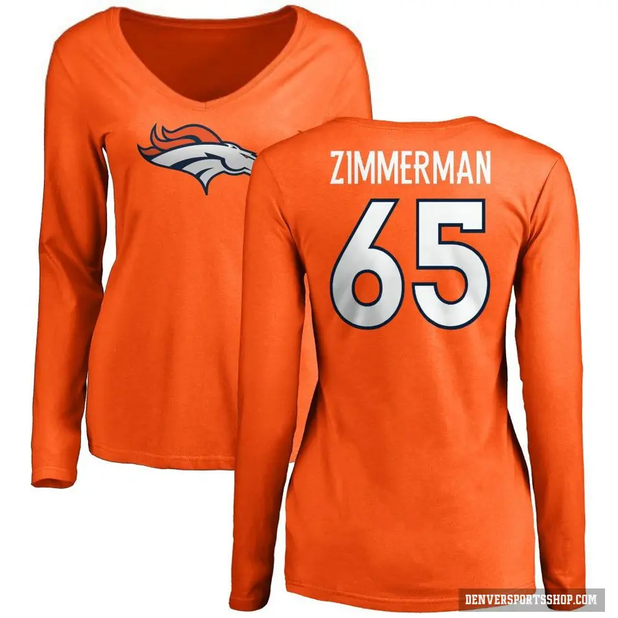 Women's ＃65 Gary Zimmerman Denver Broncos Orange Logo Slim Fit Long Sleeve T-Shirt