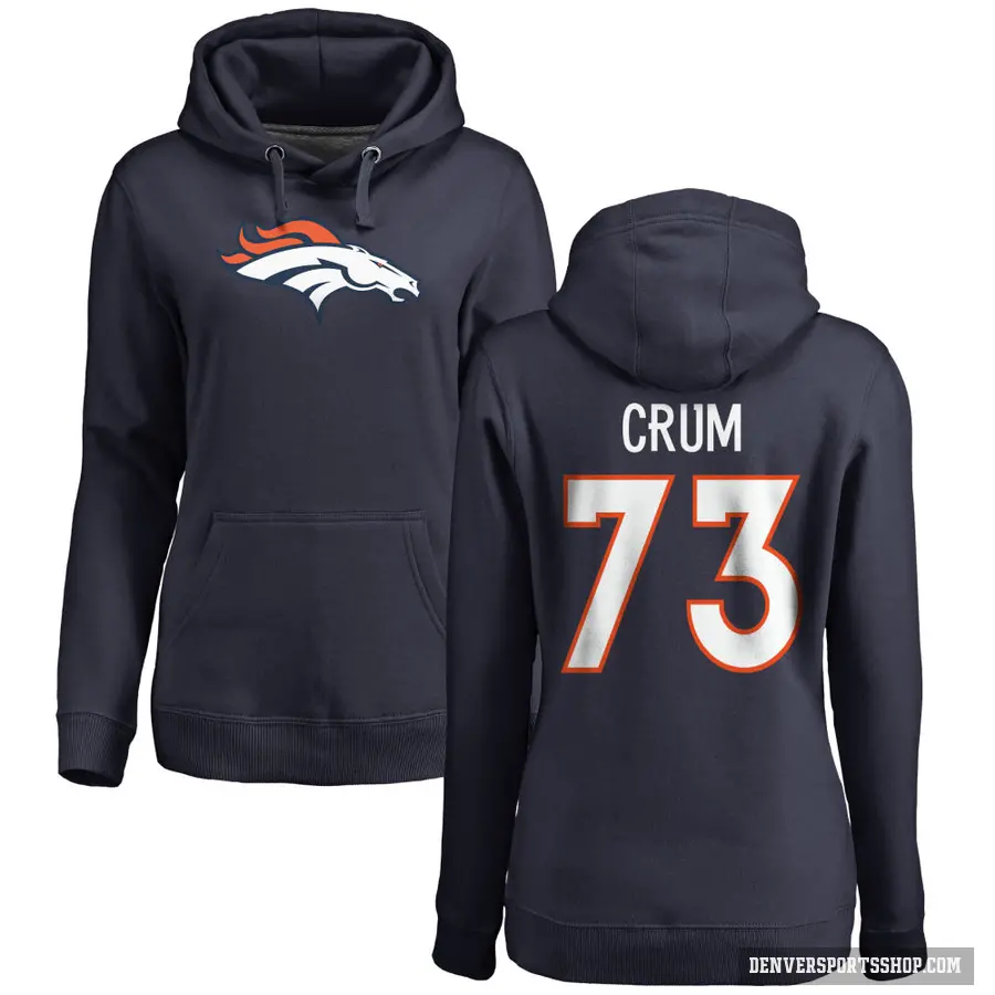 Women's ＃73 Frank Crum Denver Broncos Navy Pro Line Name & Number Logo Pullover Hoodie