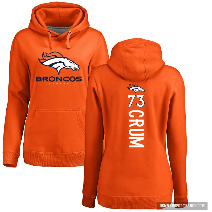 Women's ＃73 Frank Crum Denver Broncos Orange Pro Line Backer Pullover Hoodie