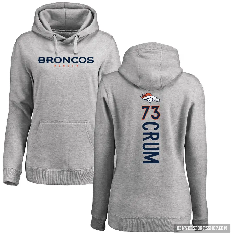 Women's ＃73 Frank Crum Denver Broncos Pro Line Ash Backer Pullover Hoodie