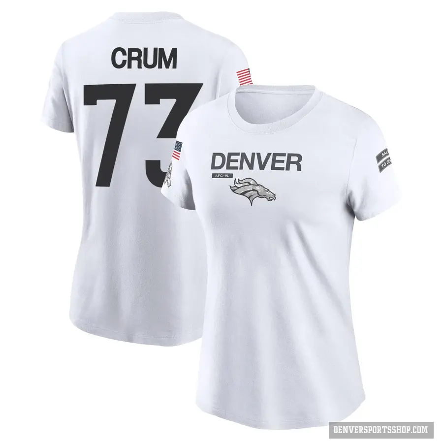 Women's ＃73 Frank Crum Denver Broncos White 2024 Salute to Service Performance T-Shirt