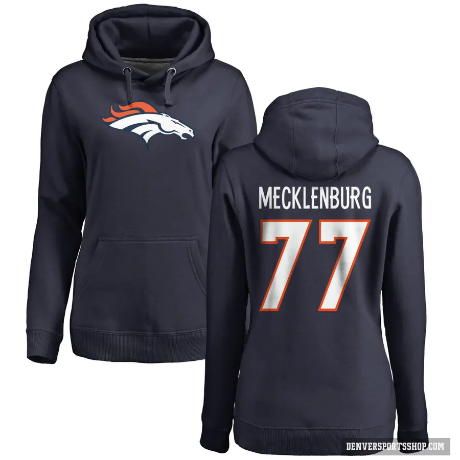 Women's ＃77 Karl Mecklenburg Denver Broncos Navy Pro Line Name & Number Logo Pullover Hoodie