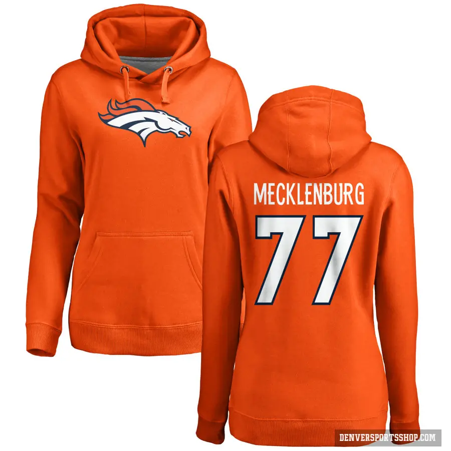 Women's ＃77 Karl Mecklenburg Denver Broncos Orange Pro Line Logo Pullover Hoodie