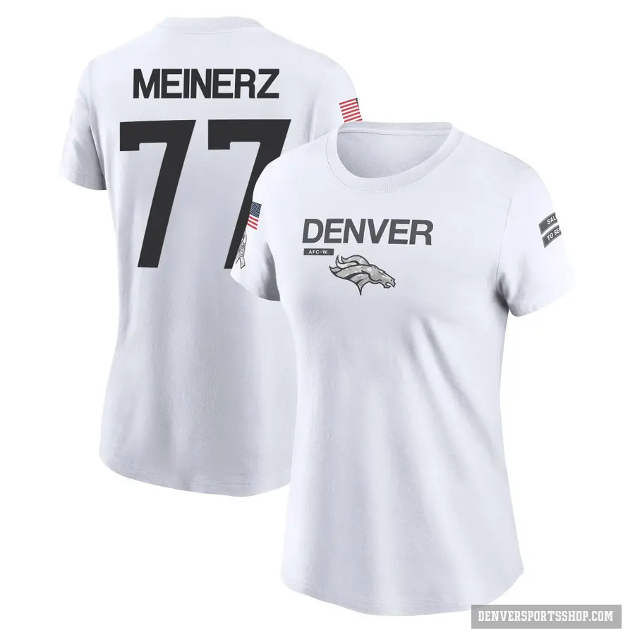 Women's ＃77 Quinn Meinerz Denver Broncos White 2024 Salute to Service Performance T-Shirt