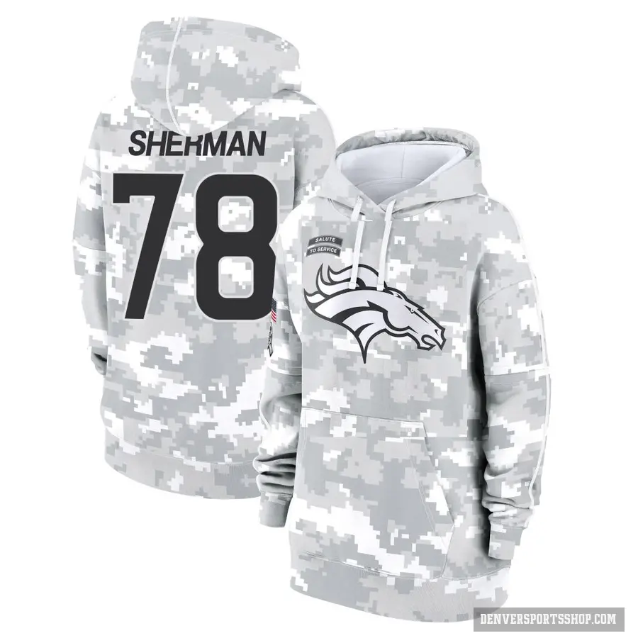 Women's ＃78 Will Sherman Denver Broncos Arctic Camo 2024 Salute to Service Club Fleece Pullover Hoodie