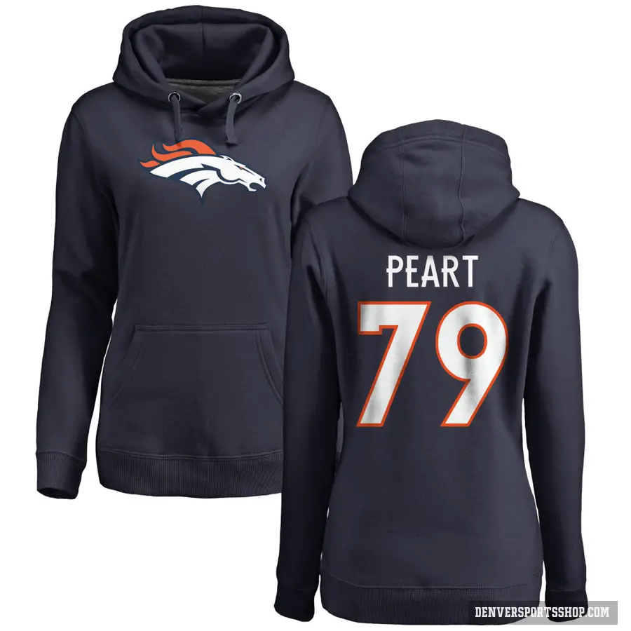 Women's ＃79 Matt Peart Denver Broncos Navy Pro Line Name & Number Logo Pullover Hoodie