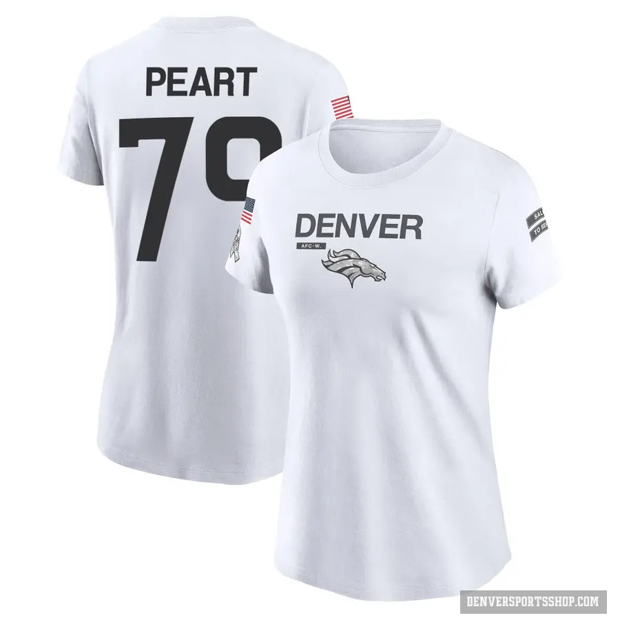 Women's ＃79 Matt Peart Denver Broncos White 2024 Salute to Service Performance T-Shirt