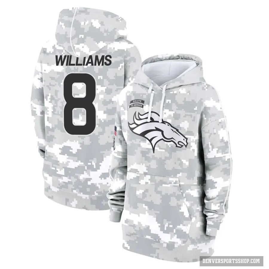 Women's ＃8 K'Waun Williams Denver Broncos Arctic Camo 2024 Salute to Service Club Fleece Pullover Hoodie
