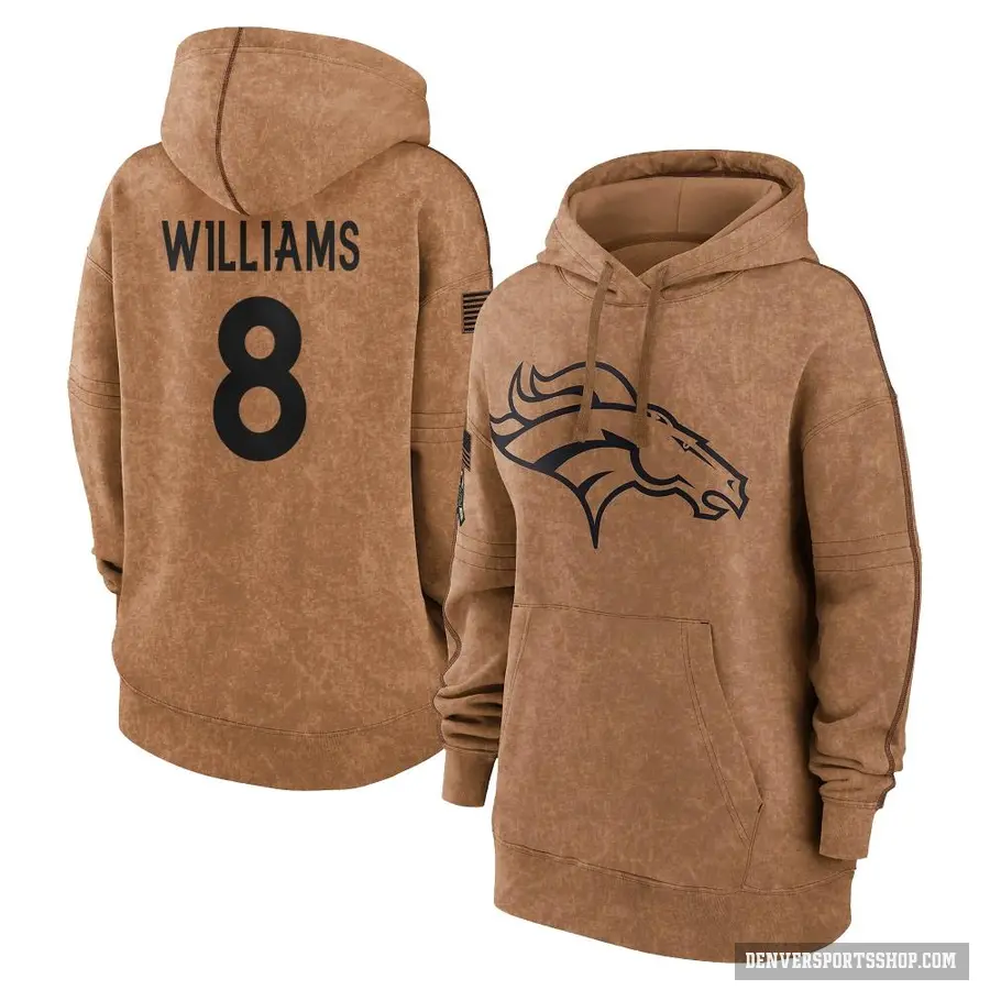 Women's ＃8 K'Waun Williams Denver Broncos Brown 2023 Salute To Service Pullover Hoodie