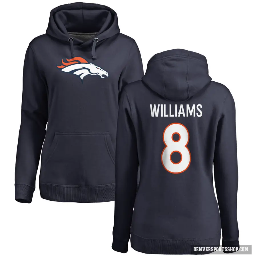 Women's ＃8 K'Waun Williams Denver Broncos Navy Pro Line Name & Number Logo Pullover Hoodie