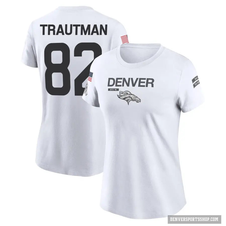 Women's ＃82 Adam Trautman Denver Broncos White 2024 Salute to Service Performance T-Shirt