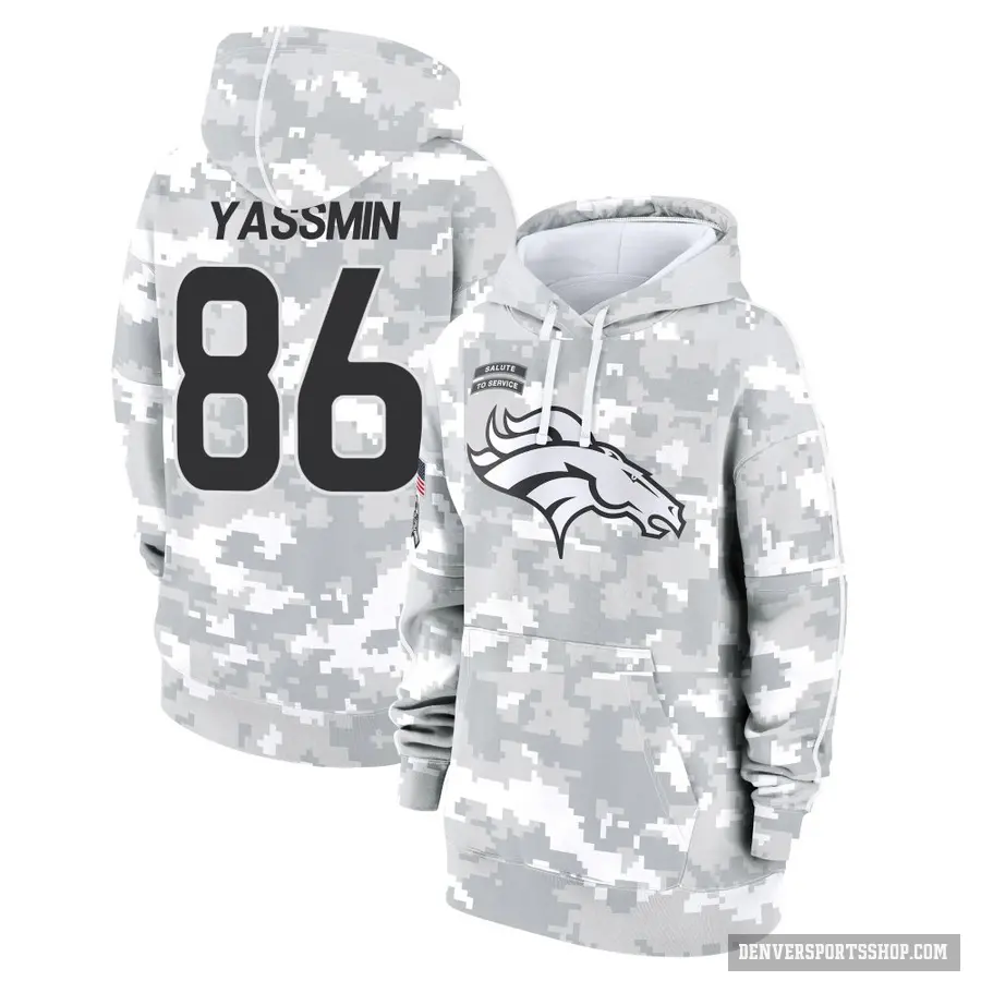 Women's ＃86 Thomas Yassmin Denver Broncos Arctic Camo 2024 Salute to Service Club Fleece Pullover Hoodie