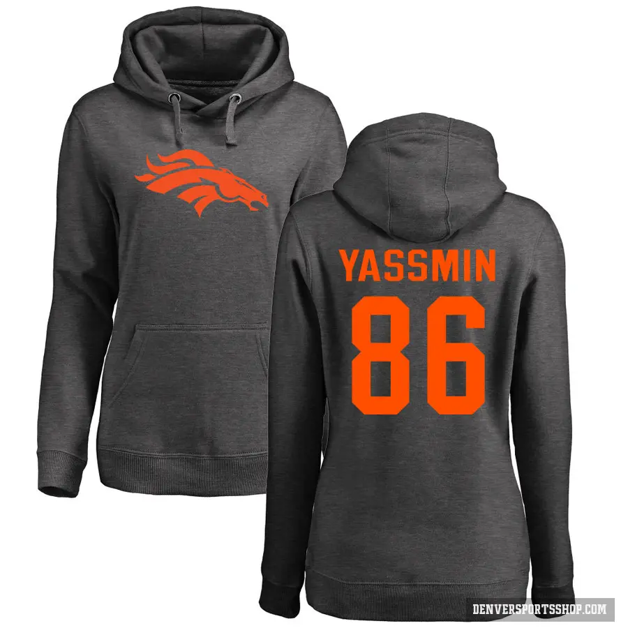 Women's ＃86 Thomas Yassmin Denver Broncos Pro Line by Branded Ash One Color Pullover Hoodie