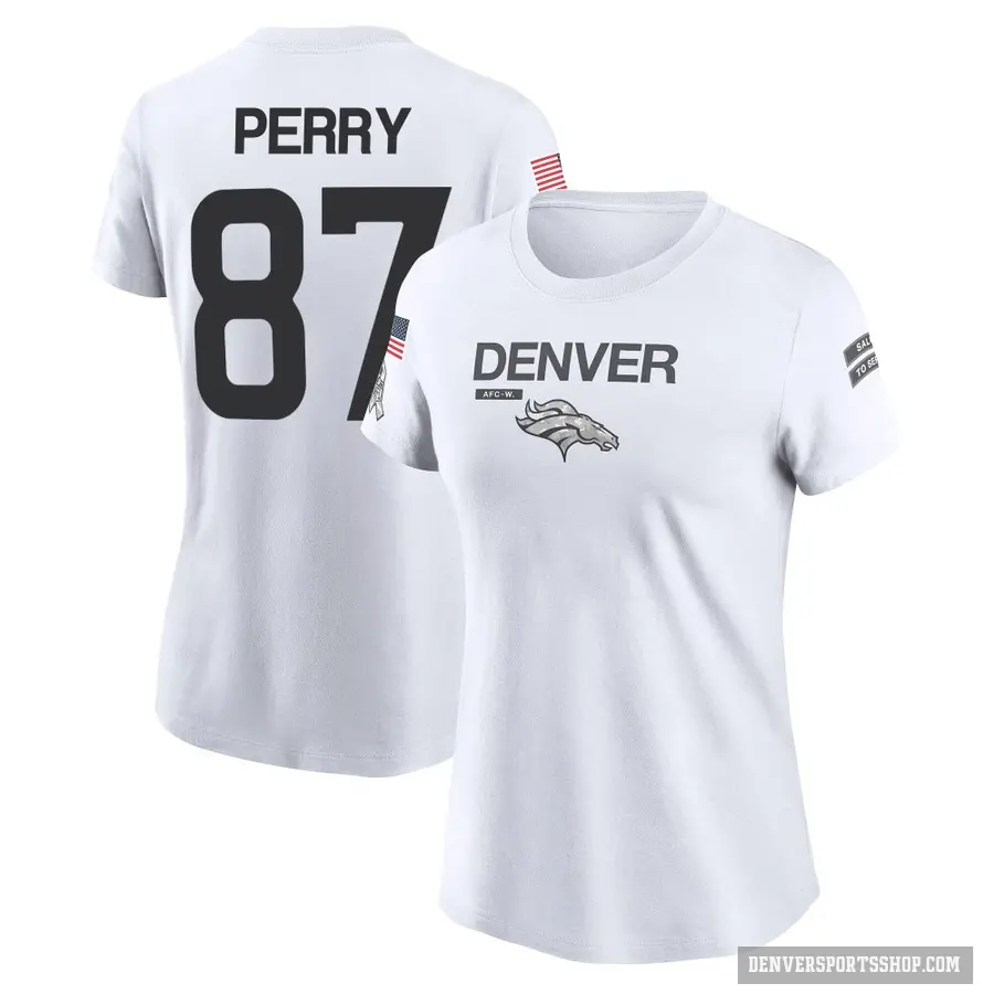 Women's ＃87 A.T. Perry Denver Broncos White 2024 Salute to Service Performance T-Shirt