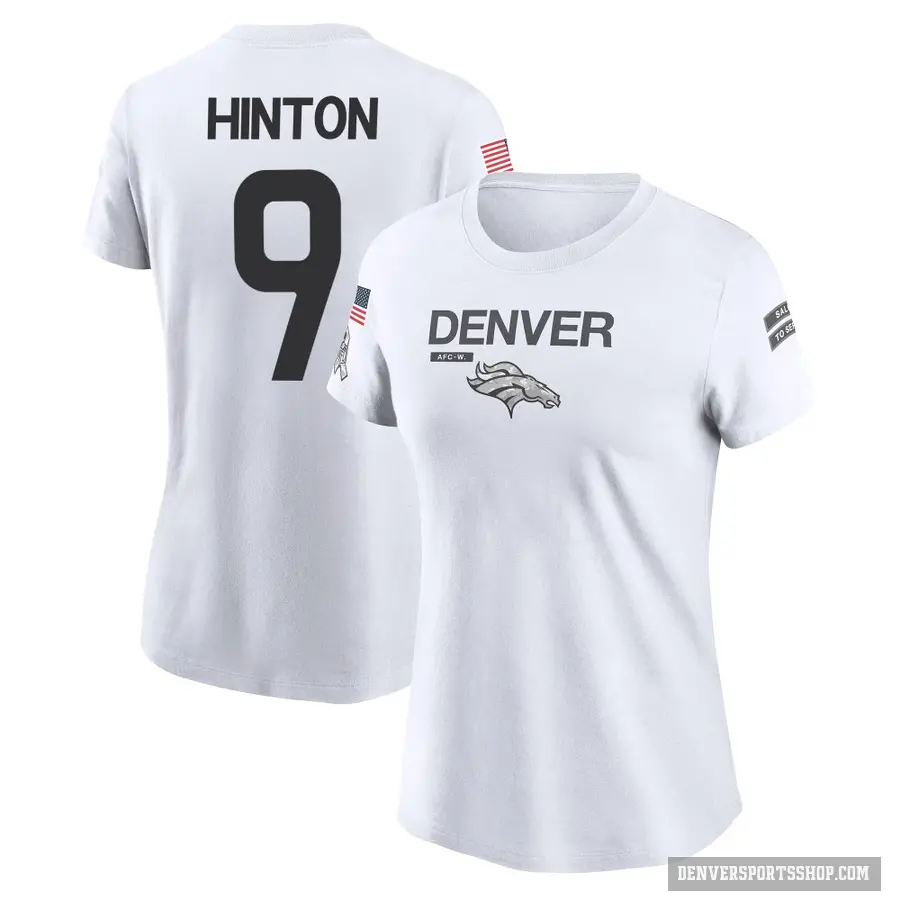 Women's ＃9 Kendall Hinton Denver Broncos White 2024 Salute to Service Performance T-Shirt