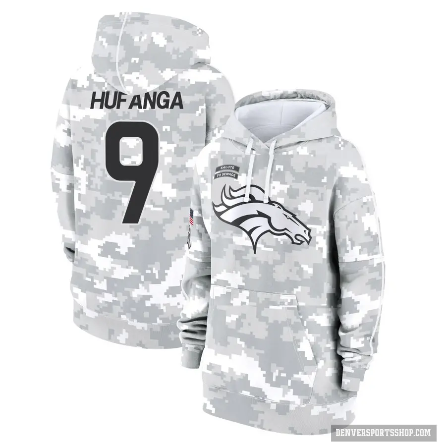 Women's ＃9 Talanoa Hufanga Denver Broncos Arctic Camo 2024 Salute to Service Club Fleece Pullover Hoodie