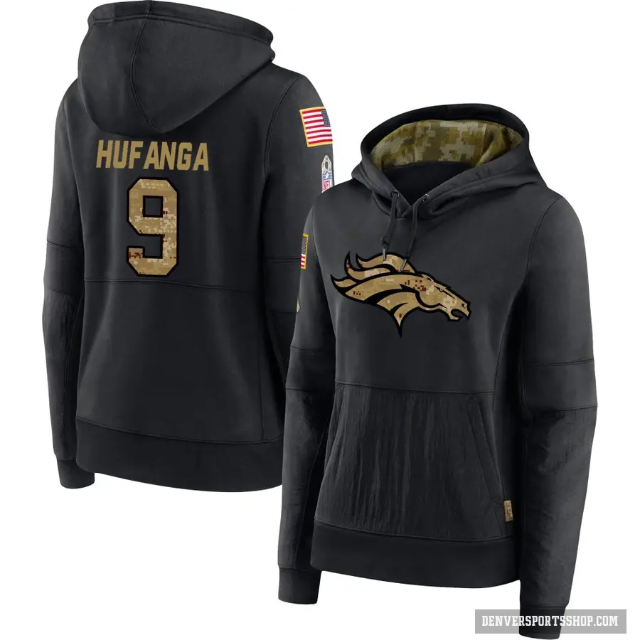 Women's ＃9 Talanoa Hufanga Denver Broncos Black 2020 Salute to Service Sideline Performance Pullover Hoodie
