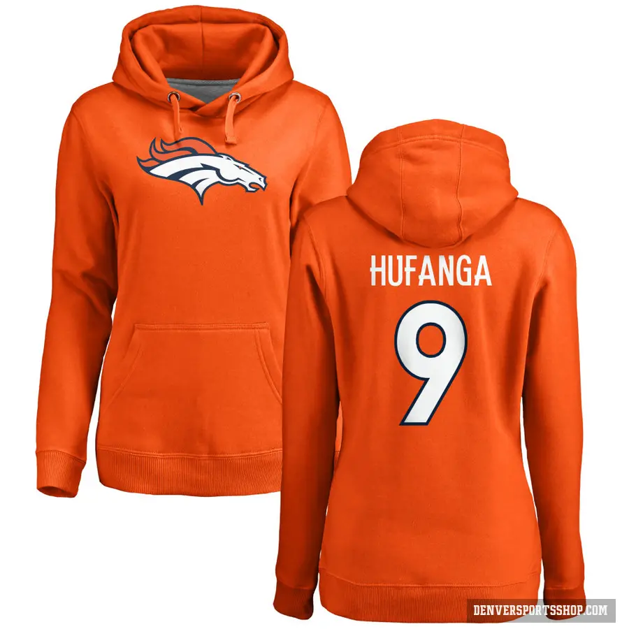 Women's ＃9 Talanoa Hufanga Denver Broncos Orange Pro Line Logo Pullover Hoodie