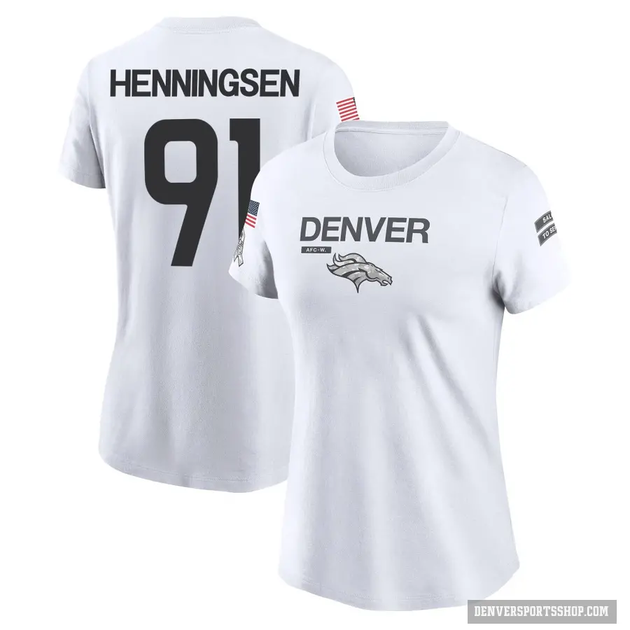 Women's ＃91 Matt Henningsen Denver Broncos White 2024 Salute to Service Performance T-Shirt