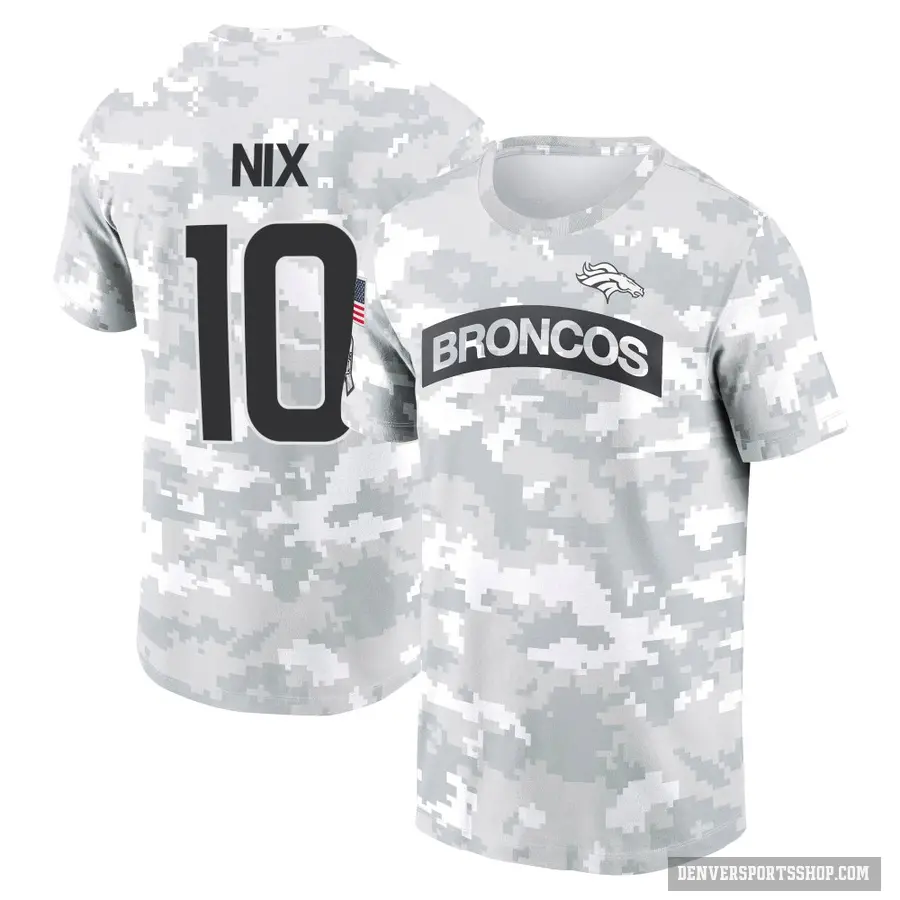 Youth ＃10 Bo Nix Denver Broncos Camo Arctic 2024 Salute to Service Performance T-Shirt