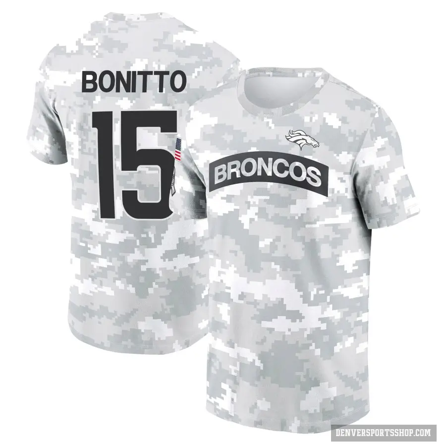Youth ＃15 Nik Bonitto Denver Broncos Camo Arctic 2024 Salute to Service Performance T-Shirt