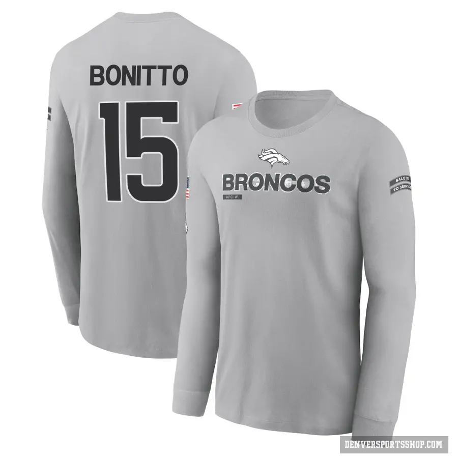 Youth ＃15 Nik Bonitto Denver Broncos Gray 2024 Salute to Service Long Sleeve T-Shirt
