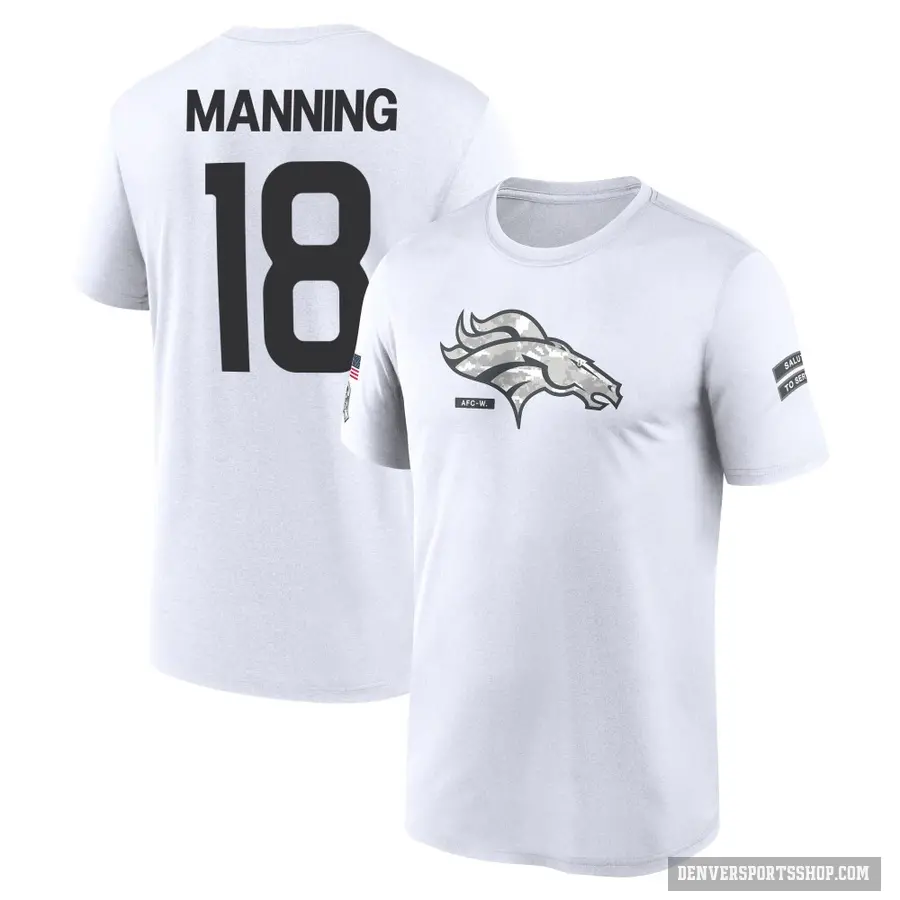 Youth ＃18 Peyton Manning Denver Broncos White 2024 Salute to Service Performance T-Shirt