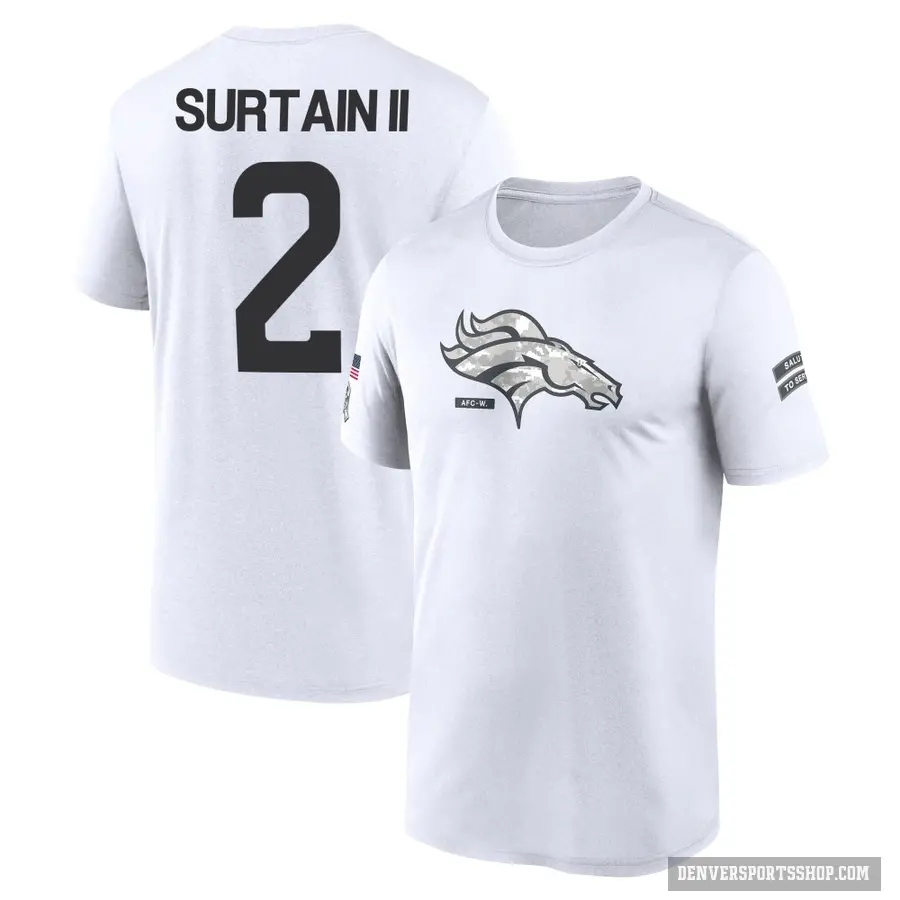 Youth ＃2 Pat Surtain II Denver Broncos White 2024 Salute to Service Performance T-Shirt