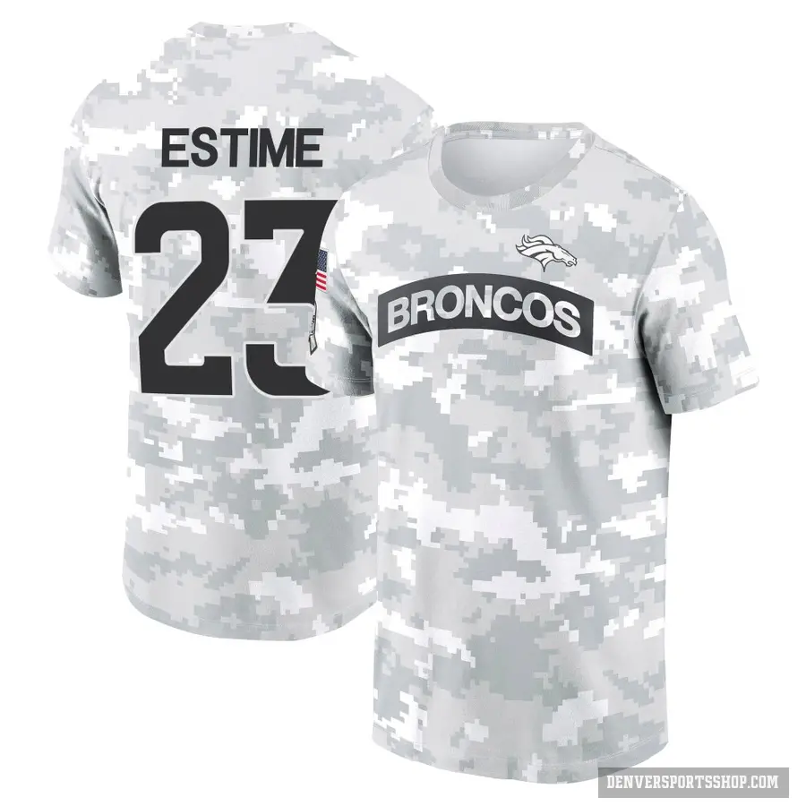 Youth ＃23 Audric Estime Denver Broncos Camo Arctic 2024 Salute to Service Performance T-Shirt