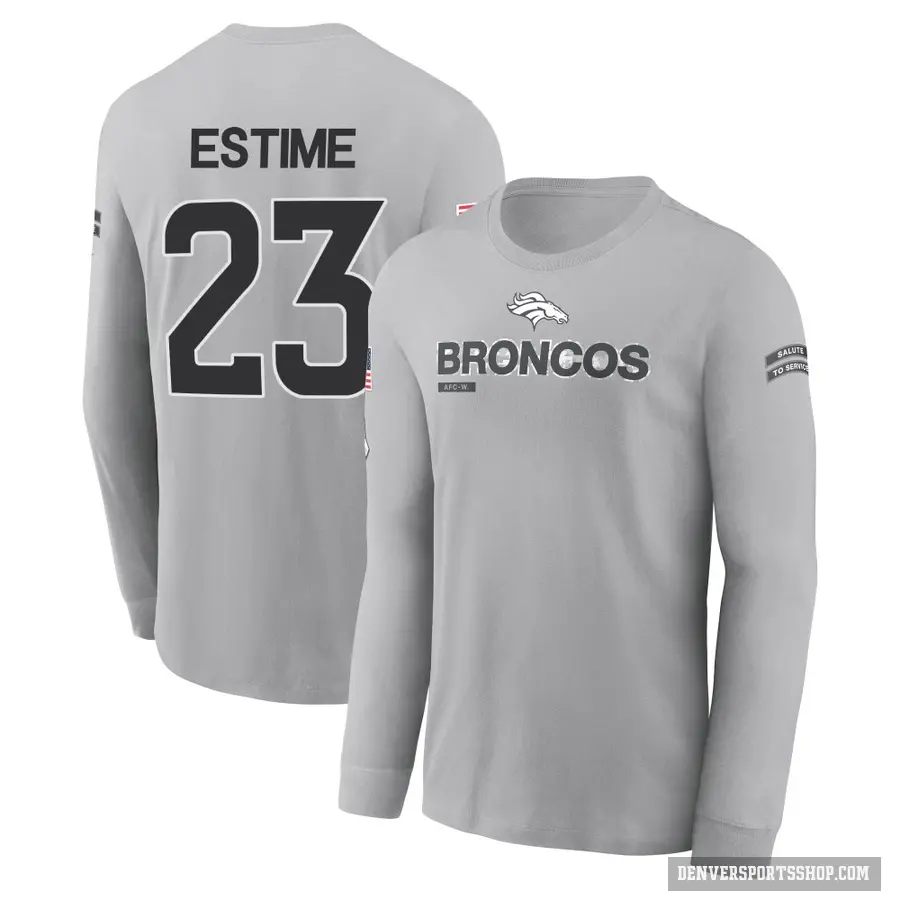 Youth ＃23 Audric Estime Denver Broncos Gray 2024 Salute to Service Long Sleeve T-Shirt