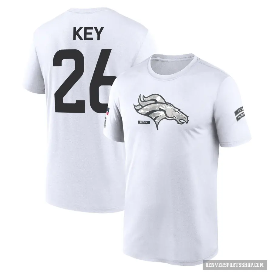 Youth ＃26 Devon Key Denver Broncos White 2024 Salute to Service Performance T-Shirt