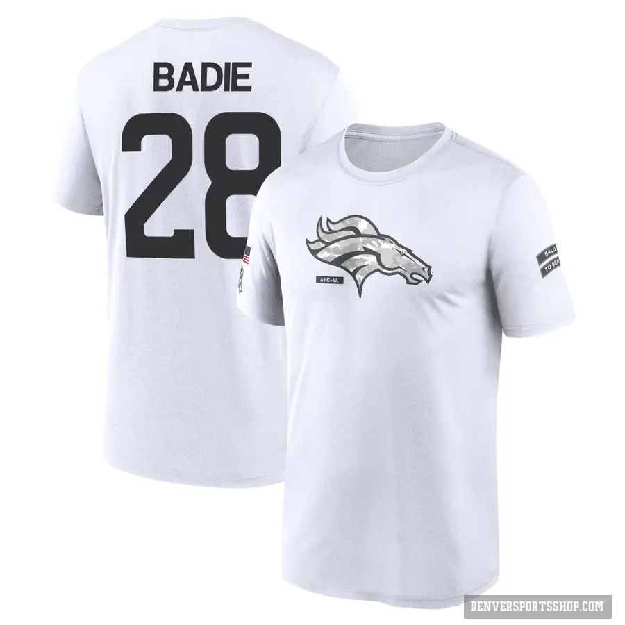 Youth ＃28 Tyler Badie Denver Broncos White 2024 Salute to Service Performance T-Shirt