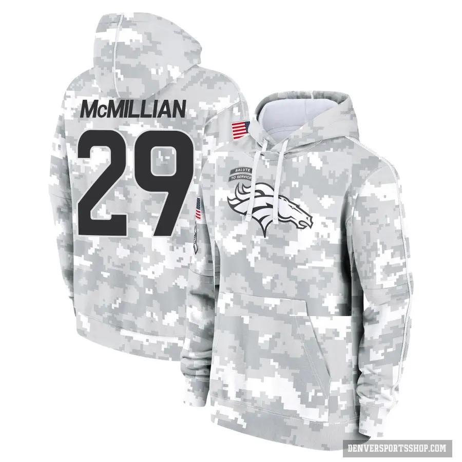 Youth ＃29 Ja'Quan McMillian Denver Broncos Arctic Camo 2024 Salute to Service Club Fleece Pullover Hoodie