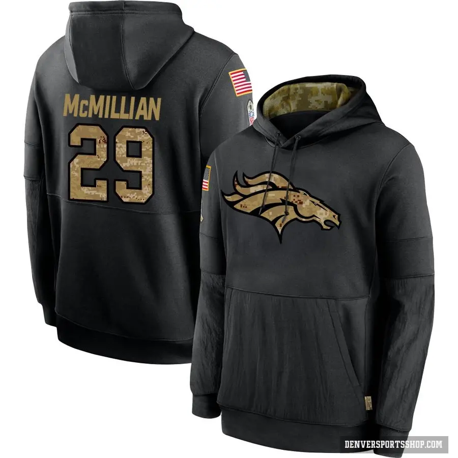 Youth ＃29 Ja'Quan McMillian Denver Broncos Black 2020 Salute to Service Sideline Performance Pullover Hoodie