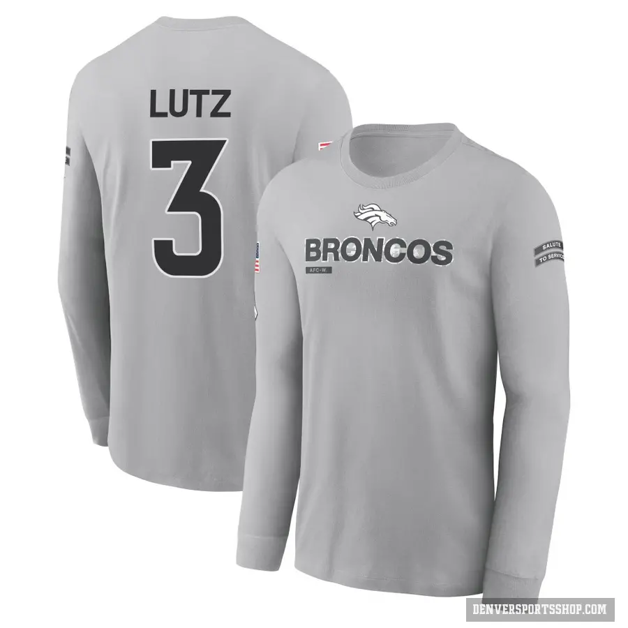 Youth ＃3 Wil Lutz Denver Broncos Gray 2024 Salute to Service Long Sleeve T-Shirt