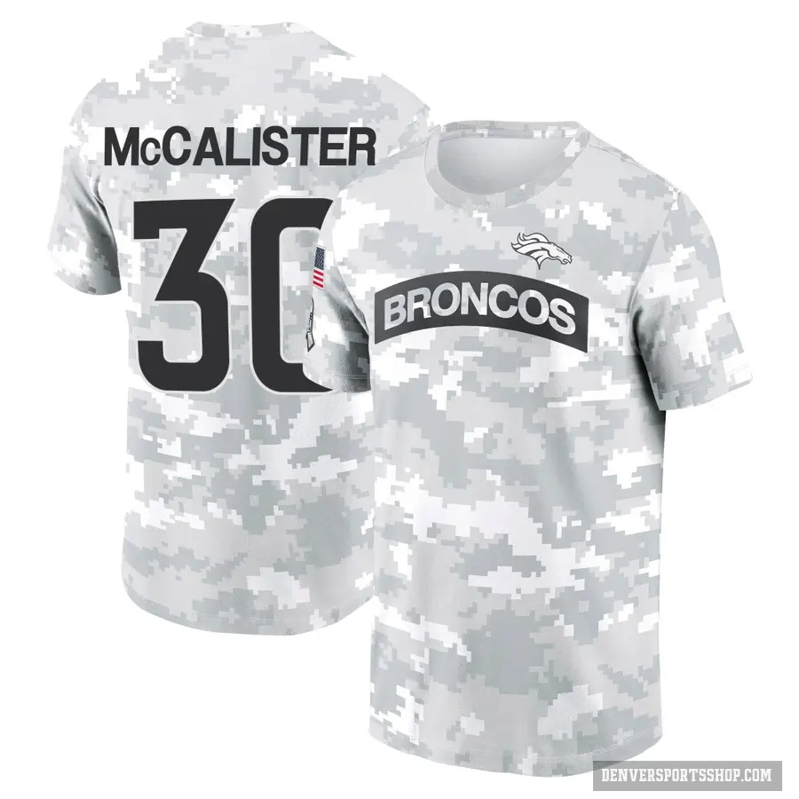 Youth ＃30 Tanner McCalister Denver Broncos Camo Arctic 2024 Salute to Service Performance T-Shirt