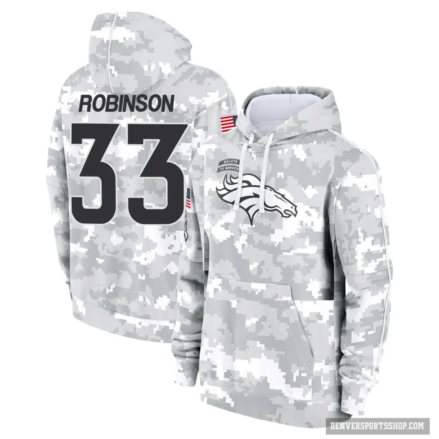 Youth ＃33 Jaden Robinson Denver Broncos Arctic Camo 2024 Salute to Service Club Fleece Pullover Hoodie