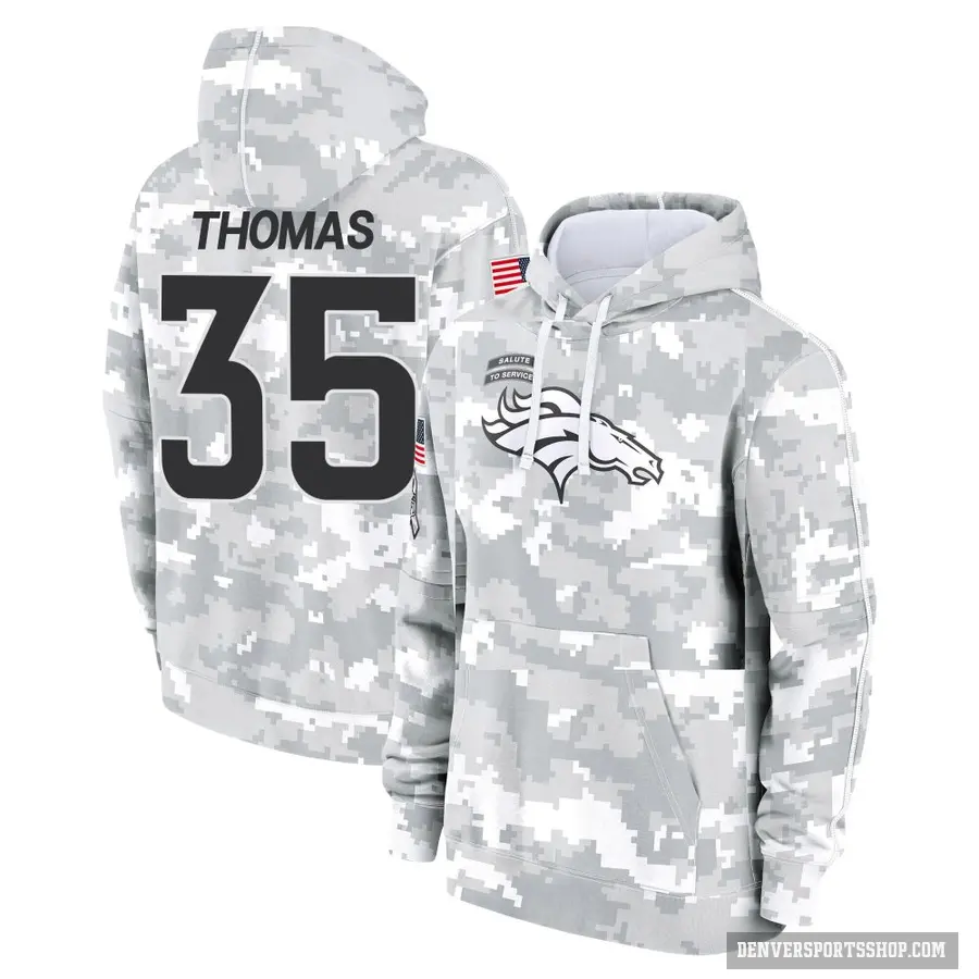 Youth ＃35 Dymonte Thomas Denver Broncos Arctic Camo 2024 Salute to Service Club Fleece Pullover Hoodie